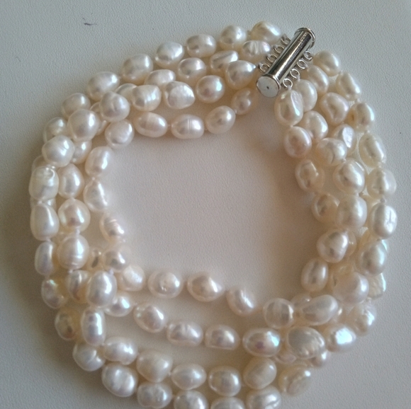 Cultured Baroque Pearl Bracelet‎ 10 Inches 4 Rows Natural White Freshwater - Picture 2 of 4
